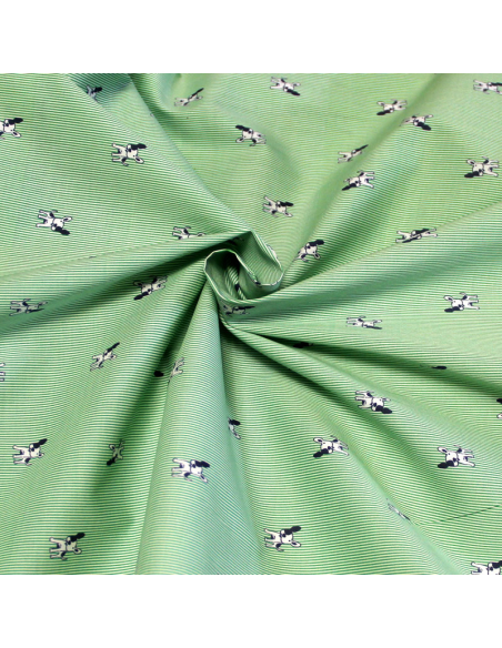 Popeline coton & élasthanne - Rayé vert & bulldog