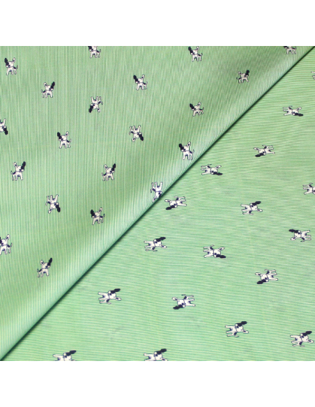 Popeline coton & élasthanne - Rayé vert & bulldog