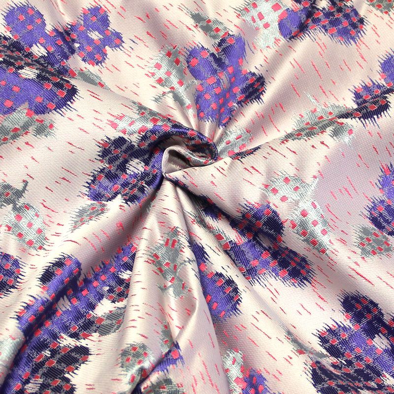 Jacquard - Fleuri violet à pois rose fond lilas