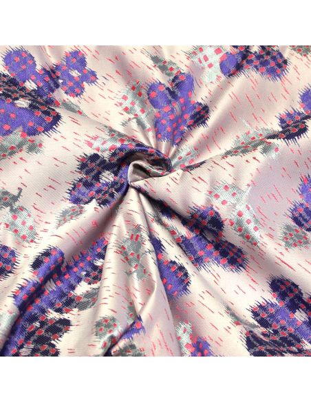 Jacquard - Fleuri violet à pois rose fond lilas