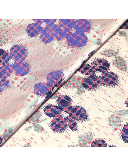 Jacquard - Fleuri violet à pois rose fond lilas