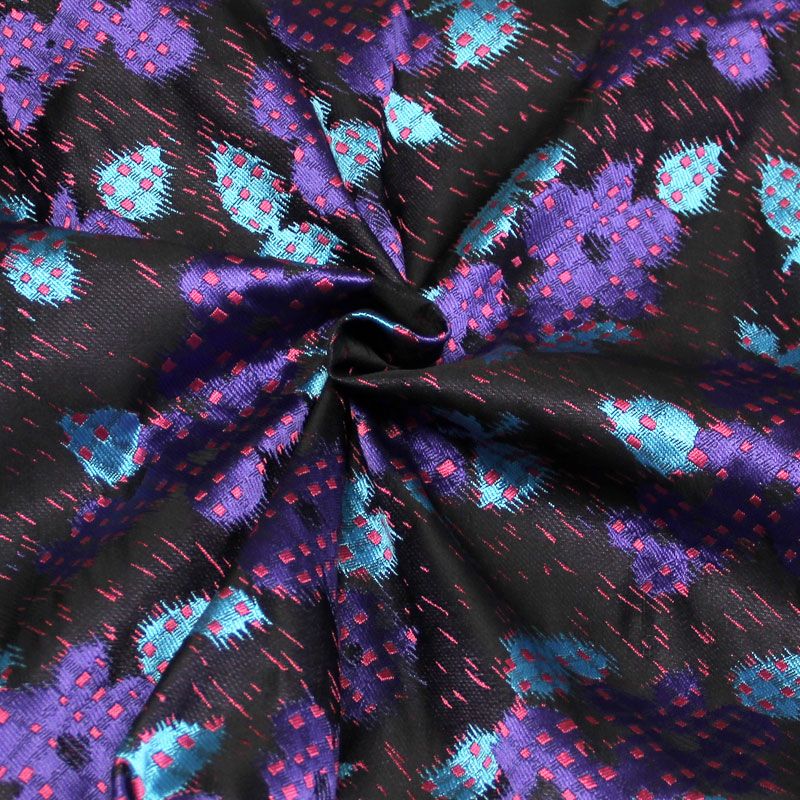 Jacquard - Fleuri violet à pois rose fond noir