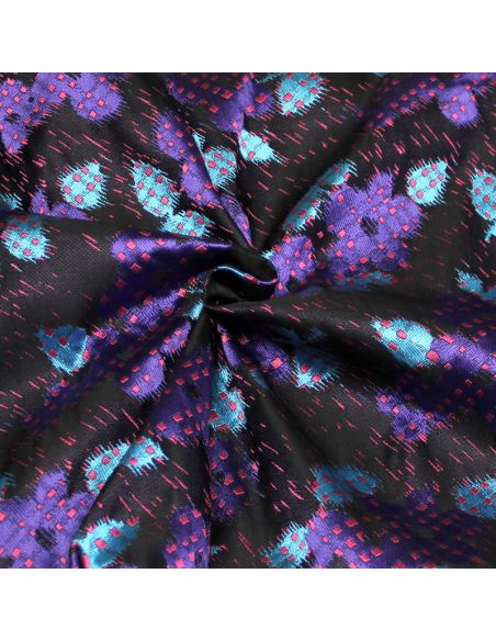 Jacquard - Fleuri violet à pois rose fond noir