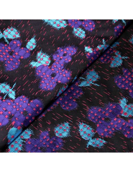 Jacquard - Fleuri violet à pois rose fond noir