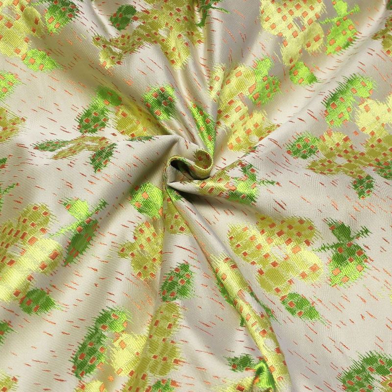 Jacquard - Fleuri jaune à pois orange fond beige