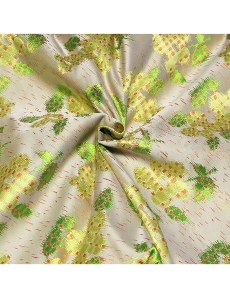 Jacquard - Fleuri jaune à pois orange fond beige