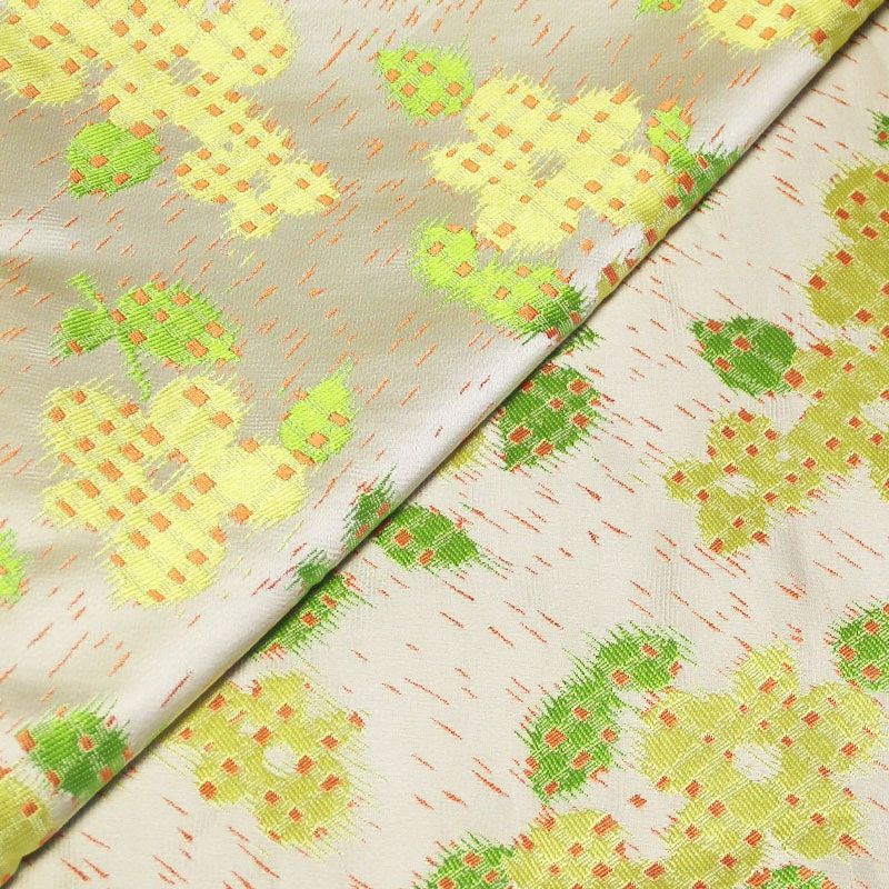 Jacquard - Fleuri jaune à pois orange fond beige