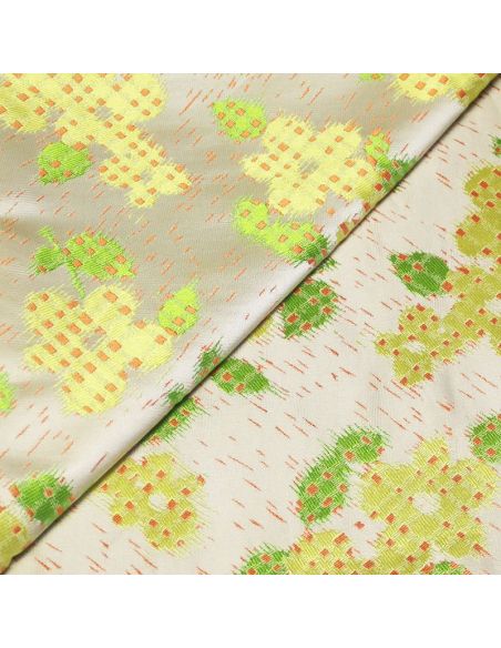 Jacquard - Fleuri jaune à pois orange fond beige