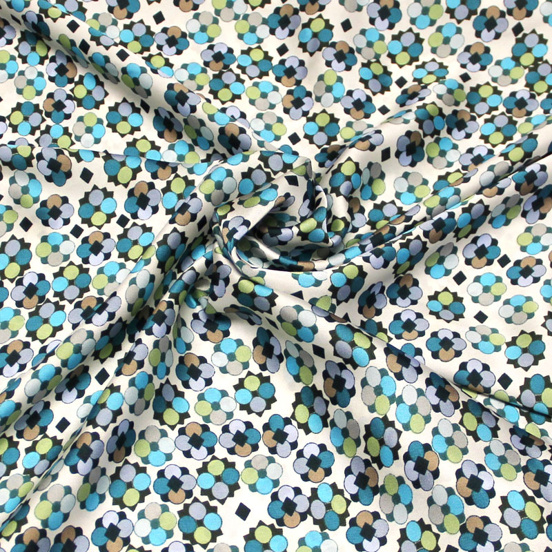 Satin - Fleuri géométrique ton bleu & vert