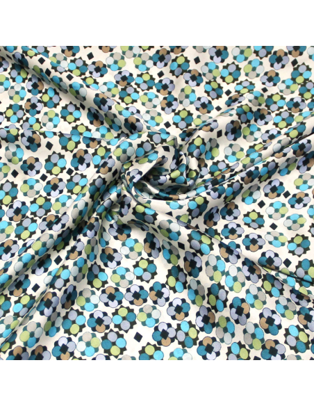 Satin - Fleuri géométrique ton bleu & vert