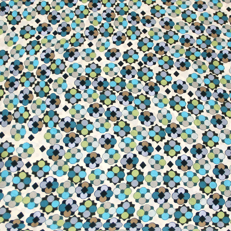 Satin - Fleuri géométrique ton bleu & vert