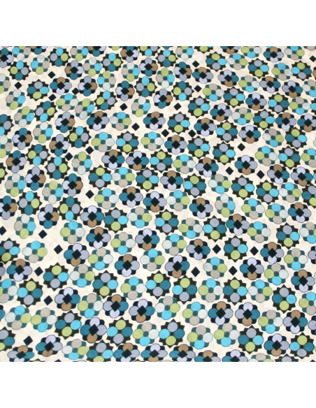 Satin - Fleuri géométrique ton bleu & vert