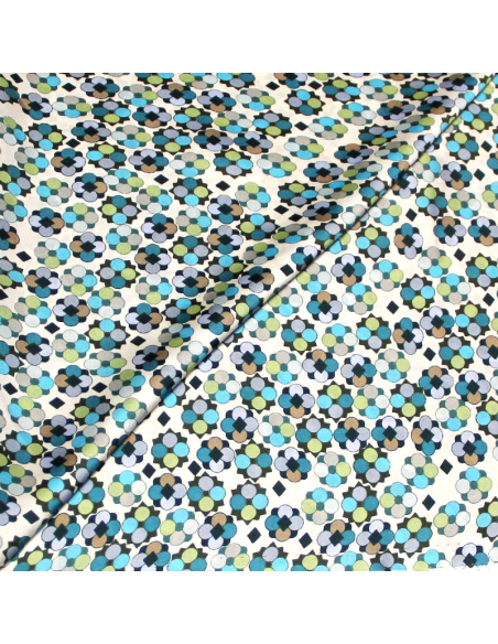 Satin - Fleuri géométrique ton bleu & vert