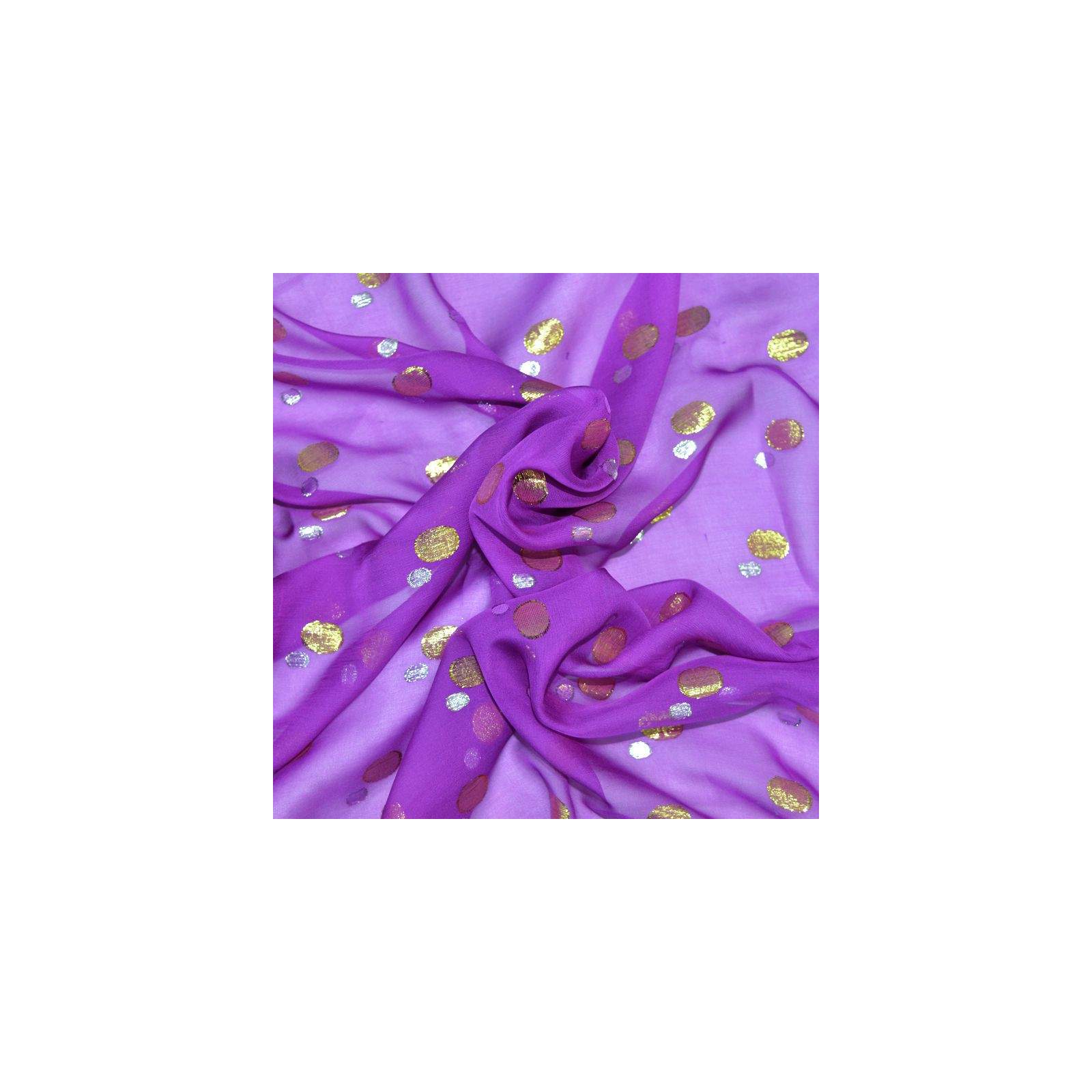 Mousseline de Soie violet dévorée avec fils irisés à pois