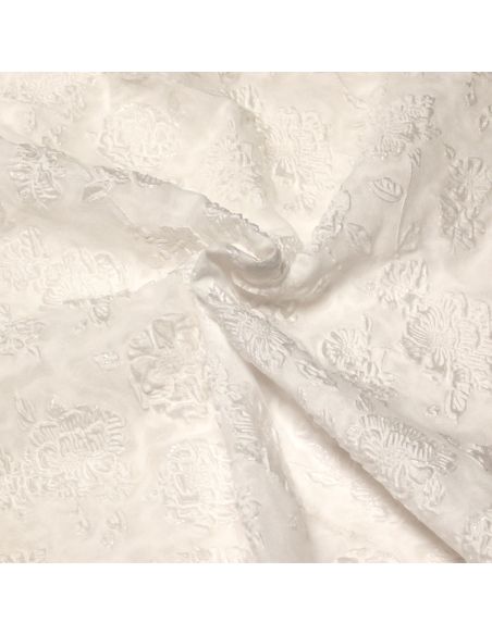 Tissu brocart - Fleuri blanc optique ton sur ton