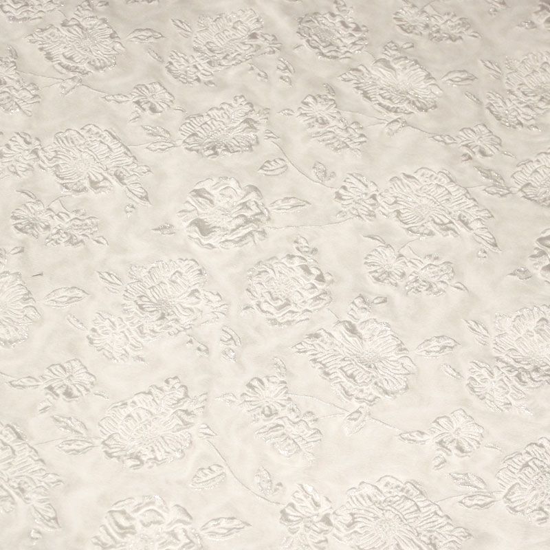 Tissu brocart - Fleuri blanc optique ton sur ton