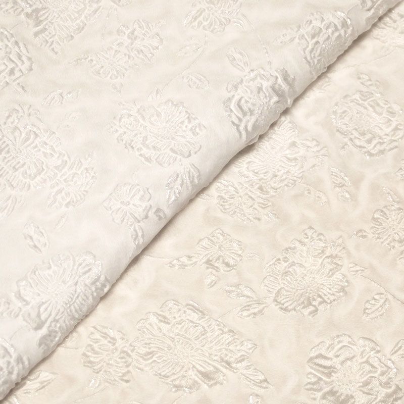 Tissu brocart - Fleuri blanc optique ton sur ton