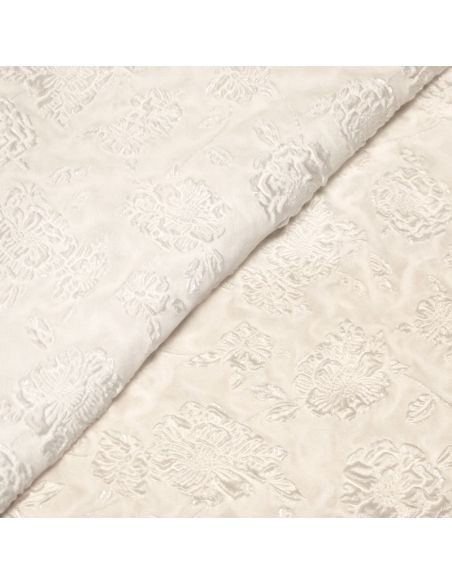 Tissu brocart - Fleuri blanc optique ton sur ton