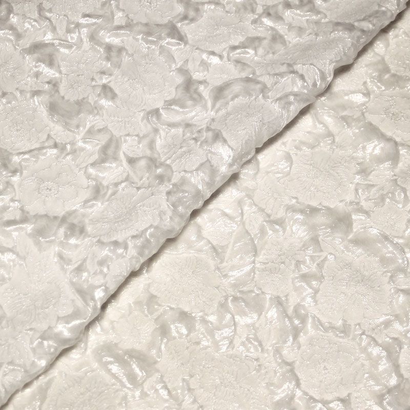 Tissu brocart - Fleuri blanc optique ton sur ton