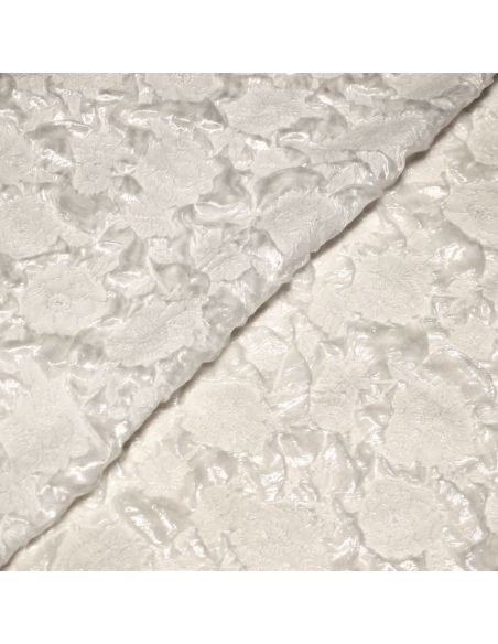 Tissu brocart - Fleuri blanc optique ton sur ton