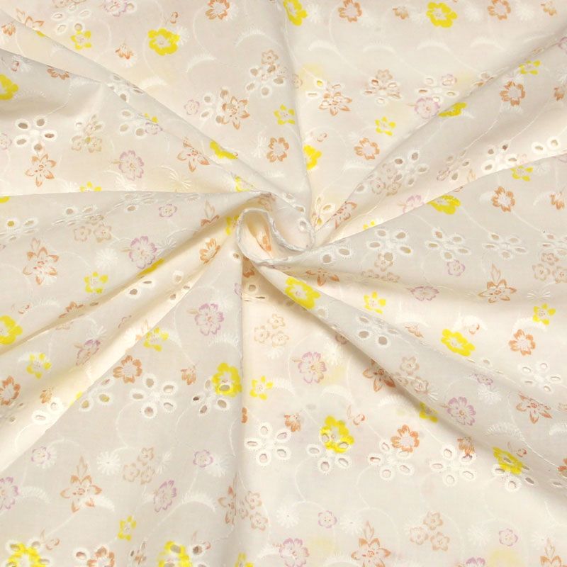 Broderie anglaise 100% coton - Fleuri multicolore