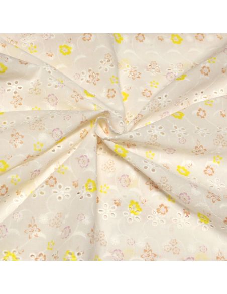 Broderie anglaise 100% coton - Fleuri multicolore