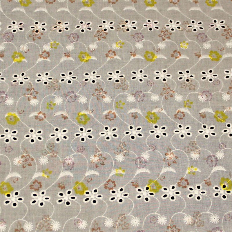 Broderie anglaise 100% coton - Fleuri multicolore