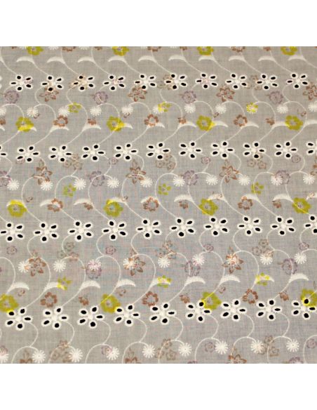Broderie anglaise 100% coton - Fleuri multicolore