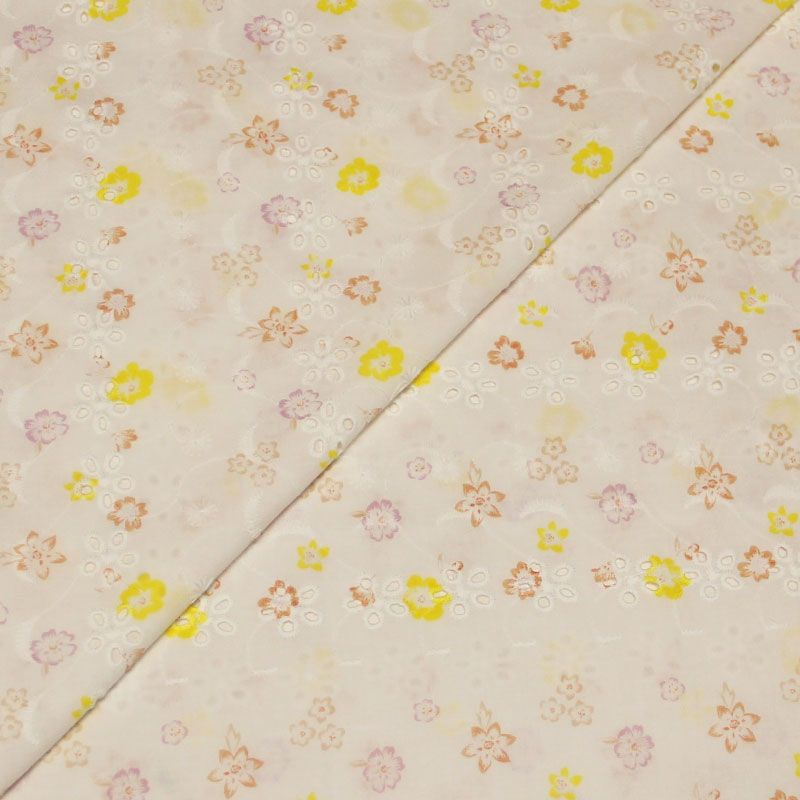 Broderie anglaise 100% coton - Fleuri multicolore