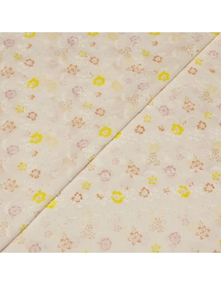 Broderie anglaise 100% coton - Fleuri multicolore