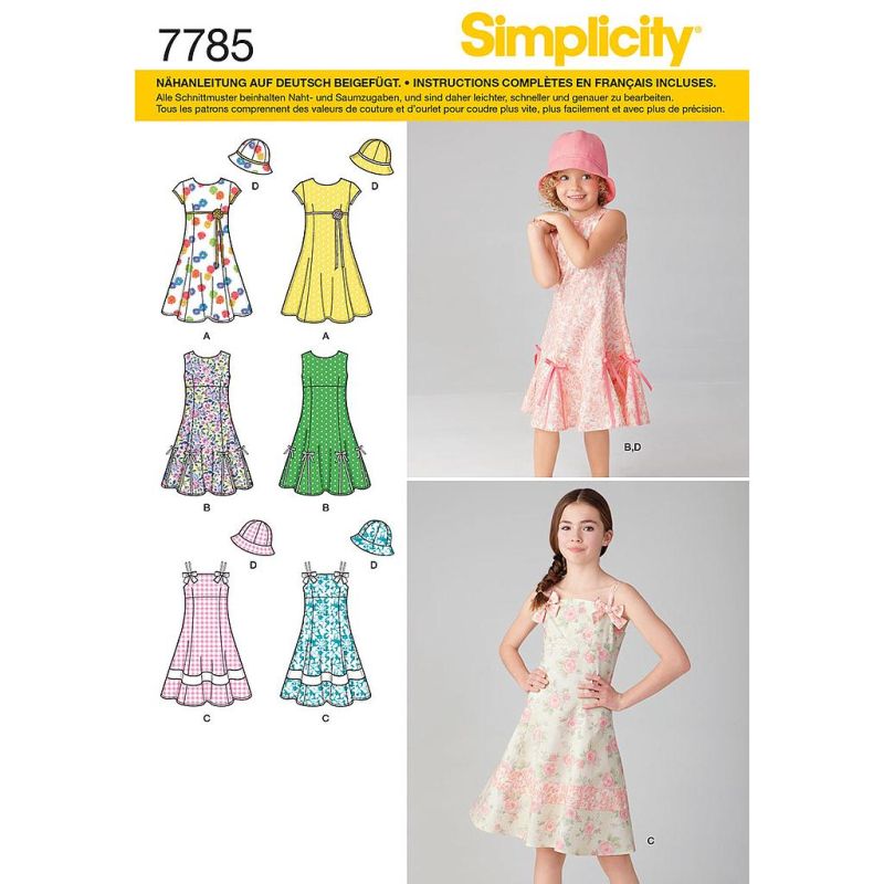 Patron Simplicity 1456.HH - Robe fille avec choix de corsages et chapeau