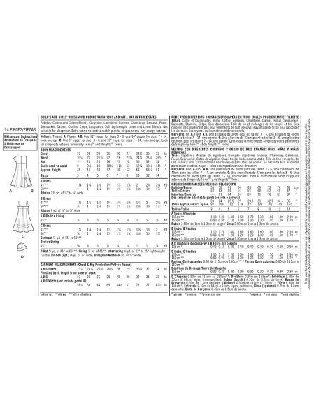 Patron Simplicity 1456.HH - Robe fille avec choix de corsages et chapeau