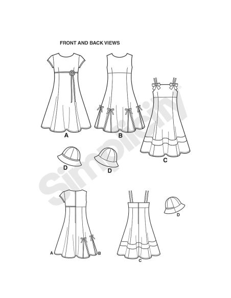 Patron Simplicity 1456.K5 - Robe fille avec choix de corsages et chapeau