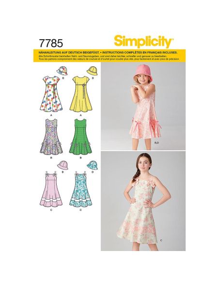 Patron Simplicity 1456.K5 - Robe fille avec choix de corsages et chapeau