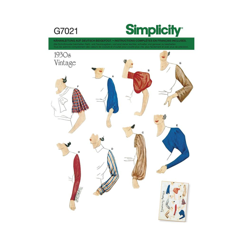 Patron Simplicity 8506.A - Ensemble de manches vintage