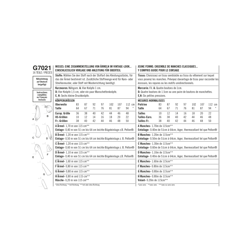 Patron Simplicity 8506.A - Ensemble de manches vintage