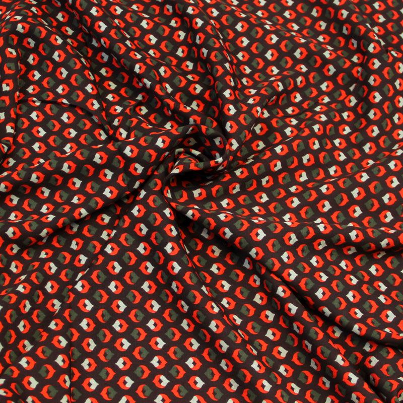 Javanaise imprimée - Motif orange & kaki fond marron