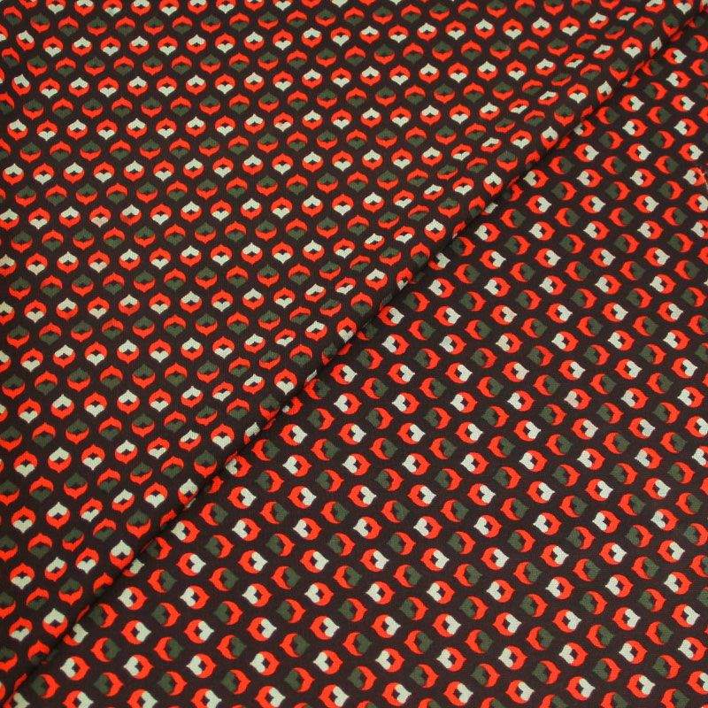 Javanaise - Motif orange & kaki fond marron