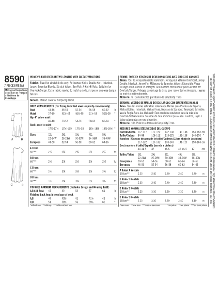 Patron Simplicity 8590.A - Robe pour femme du XL au 5XL