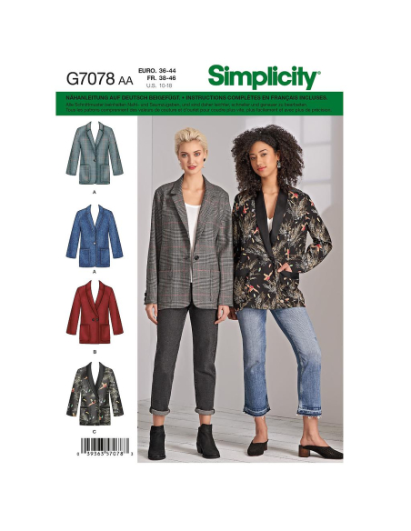 Patron Simplicity 8697.AA- Veste boutonnée pour femmes