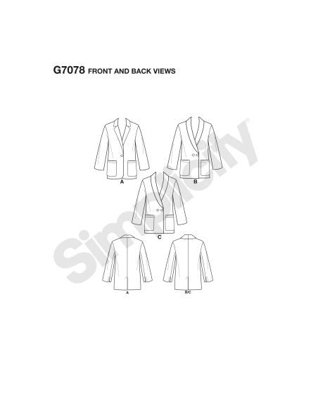 Patron Simplicity 8697.AA- Veste boutonnée pour femmes