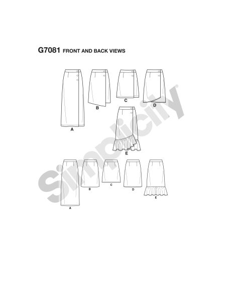 Patron Simplicity 8699.R5 - Jupes drapées à variation de longueurs pour femmes