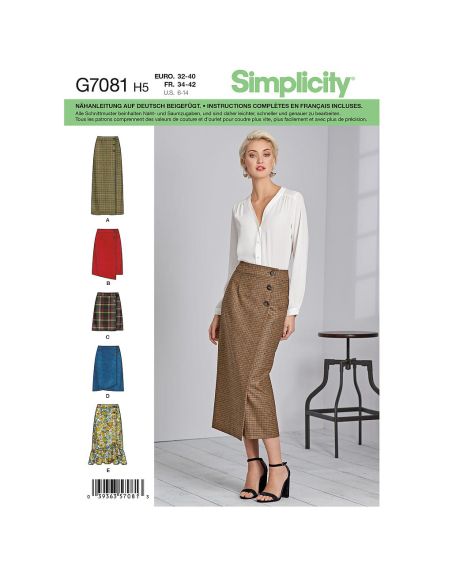 Patron Simplicity 8699.R5 - Jupes drapées à variation de longueurs pour femmes