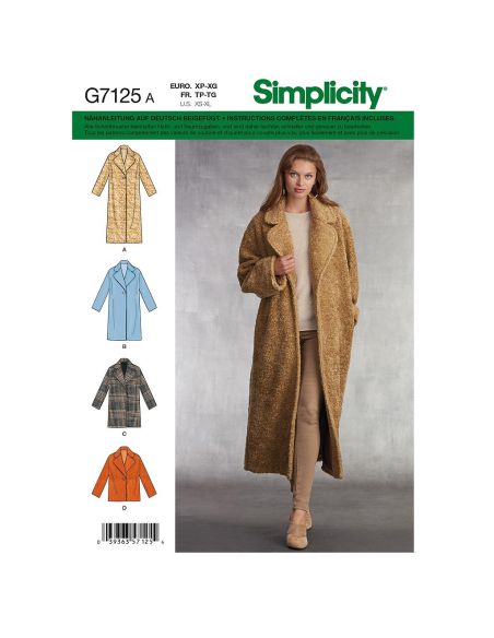 Patron Simplicity 8797.A - Manteau doublé ample pour femmes