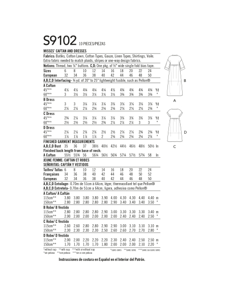 Patron Simplicity 9102.H5 - Robe femme caftan