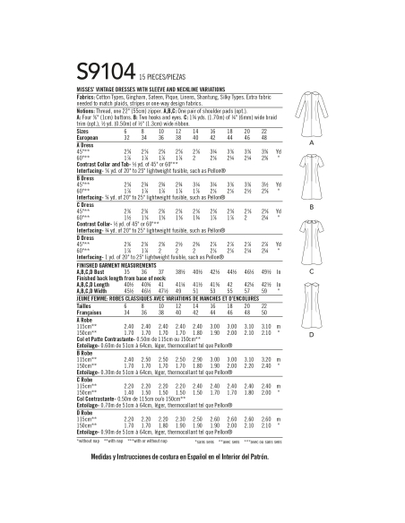 Patron Simplicity 9104.H5 - Robe Vintage rétro Sixties différents cols