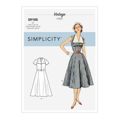 Patron Simplicity 9105.U5 - Robe Vintage rétro Fifties au col à revers détachable