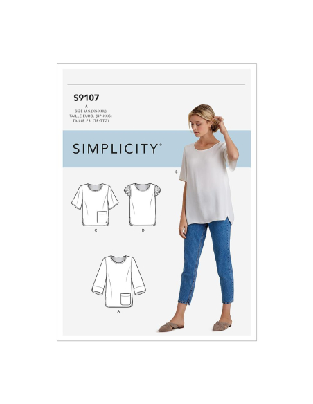 Patron Simplicity 9107.A - Blouse femme droite dos à plis plats
