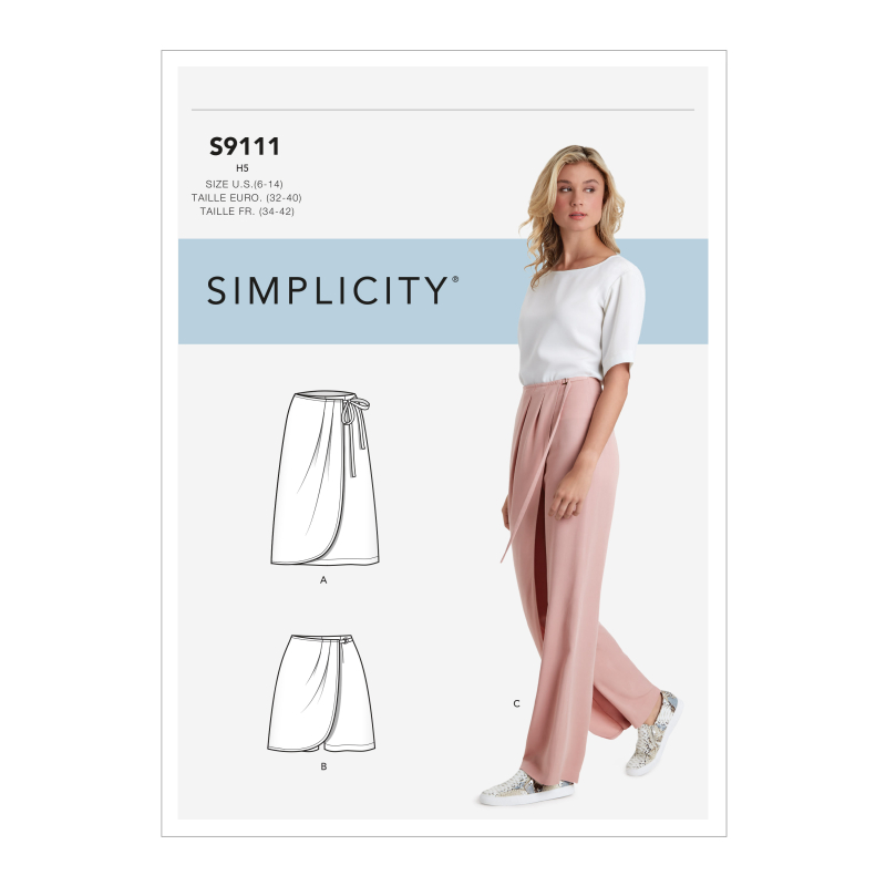 Patron Simplicity 9111.U5 - Pantalon femme portefeuille ou short & jupe