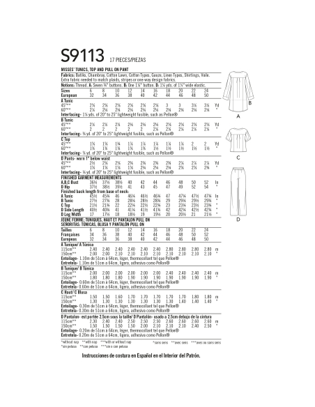 Patron Simplicity 9113.H5 - Ensemble boho femme Tunique & pantalon